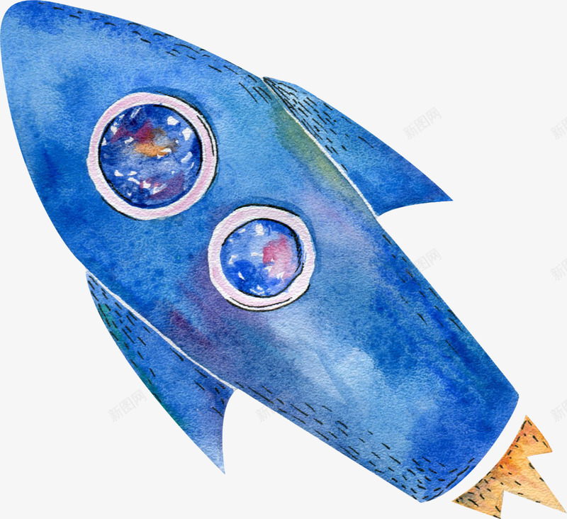 蓝色手绘火箭png免抠素材_新图网 https://ixintu.com 圆圈 工具 手绘 机翼 涂鸦 火箭 窗户 蓝色 虚线