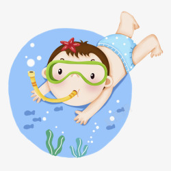 潜水的男孩卡通潜水男孩图高清图片