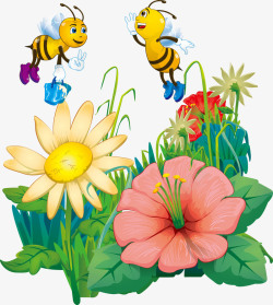 蜜蜂采蜜图案蜜蜂采蜜鲜花卡通高清图片