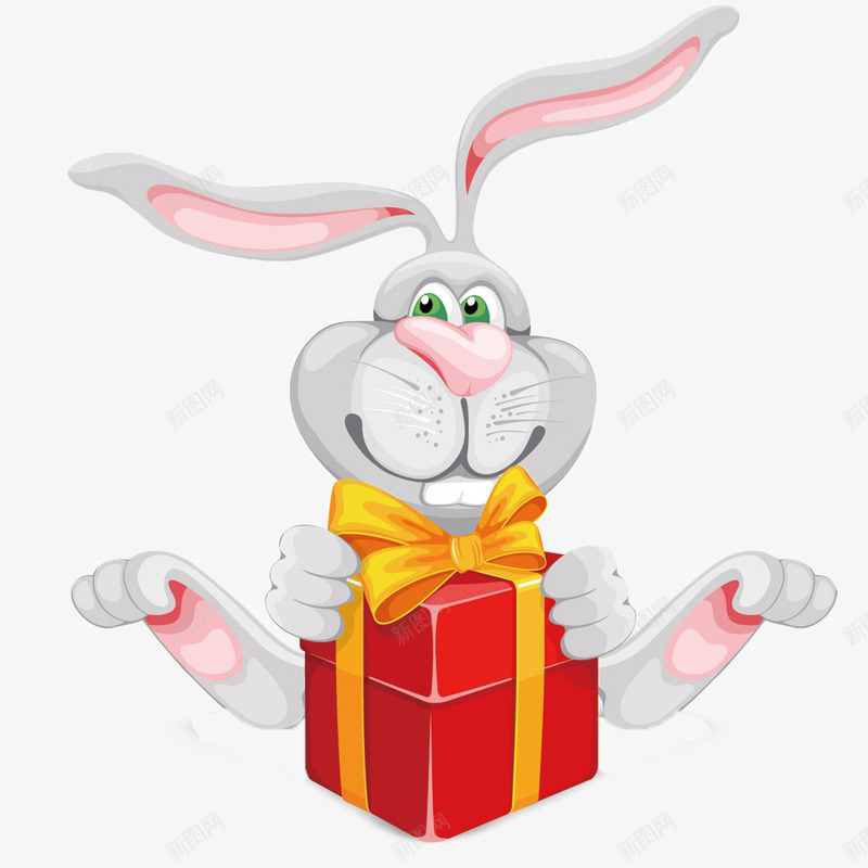 小兔子拆礼物png免抠素材_新图网 https://ixintu.com 可爱 小兔子 礼物 礼盒