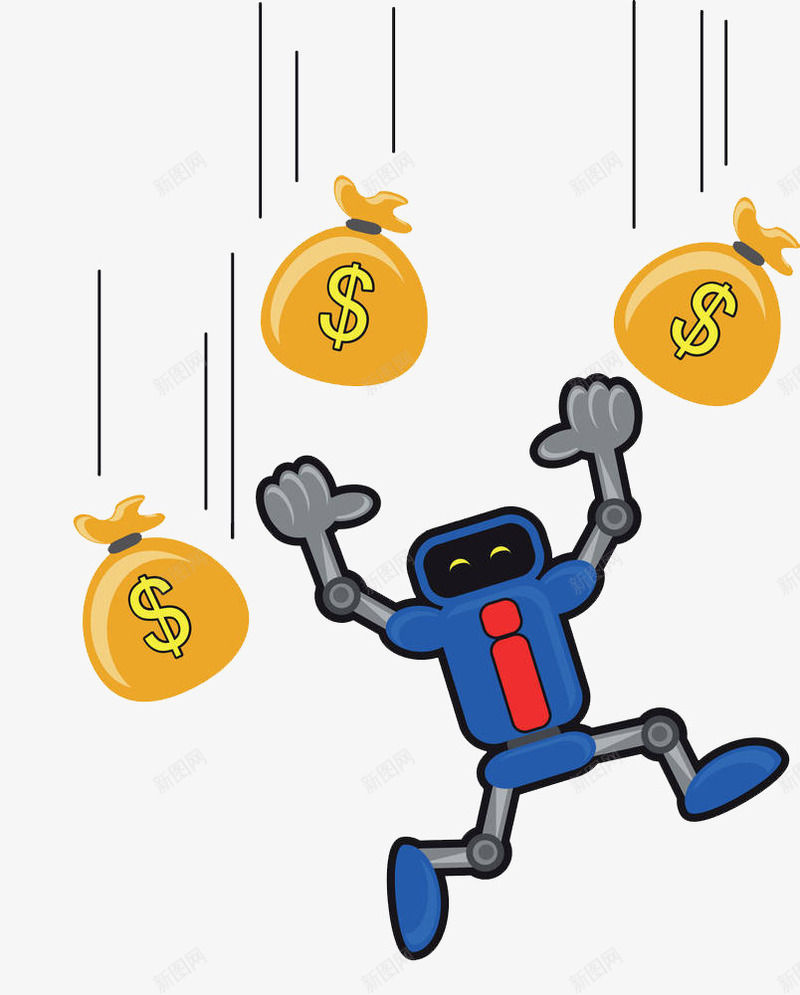 奔跑的机器人png免抠素材_新图网 https://ixintu.com 卡通手绘 商务 机器人 水彩 美元符号 钱币 钱袋
