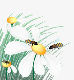蜜蜂花丛采蜜手绘矢量图素材