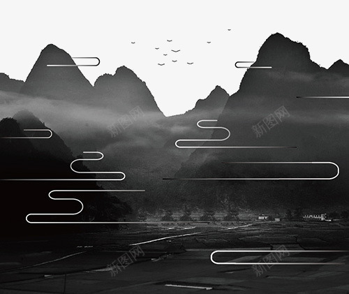 山丘png免抠素材_新图网 https://ixintu.com 云朵 环形针 现代装饰画 黑色山