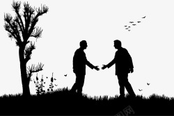 黑白矢量握手黑白剪影户外两人握手插图图标高清图片