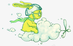 卡通兔兔开飞机素材