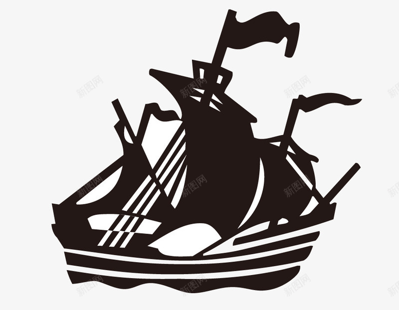 黑白手绘帆船矢量图图标ai_新图网 https://ixintu.com 帆船 矢量帆船 黑白 矢量图