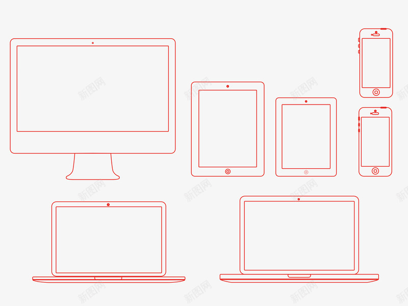 红色线描png免抠素材_新图网 https://ixintu.com 卡通手机 手机 手机数码 显示器 笔记本 线描手机 苹果手机
