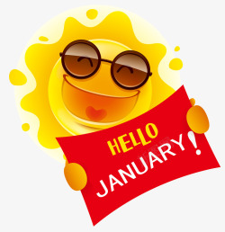 JANUARY你好一月太阳手绘高清图片