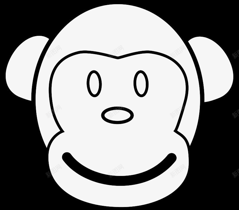 黑白猴子图标png_新图网 https://ixintu.com 填充 猴脸 笑脸 简笔画 黑白