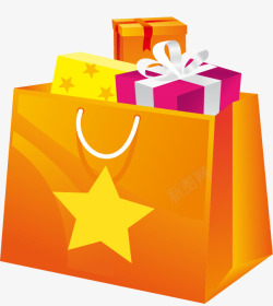 购物带橙色购物袋子和礼物盒高清图片