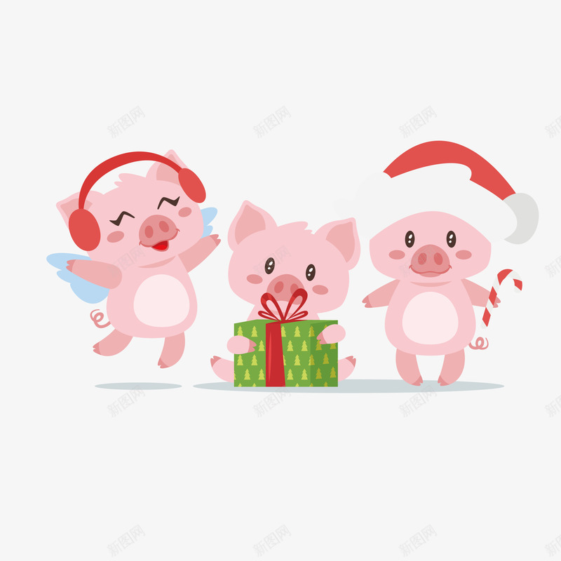 三只粉色的小猪和礼物矢量图eps免抠素材_新图网 https://ixintu.com 动物 动物png 动物矢量图 小猪 礼物 矢量图