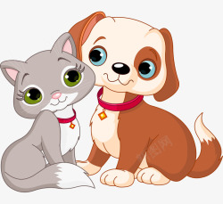情侣动物卡通手绘可爱小猫小狗情侣高清图片