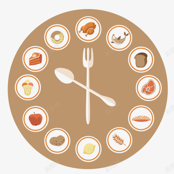 食物特色创意钟表png免抠素材_新图网 https://ixintu.com 刀叉 创意钟表 圆圈 食物