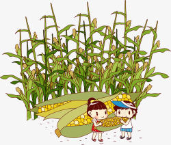玉米地里的卡通儿童矢量图素材