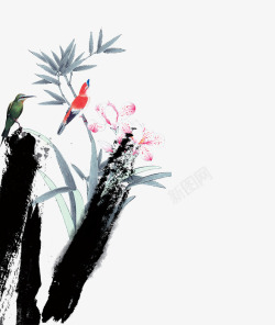 小鸟背景图片水墨竹子和小鸟片高清图片