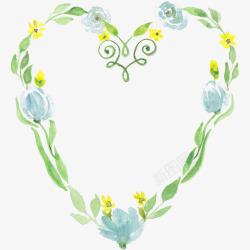 手绘绿色爱心植物花环边框素材