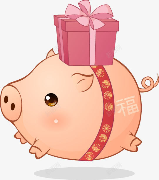 送礼物的小猪png免抠素材_新图网 https://ixintu.com 卡通 小猪 新年 礼物 福