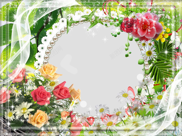 美丽的鲜花边框相框png免抠素材_新图网 https://ixintu.com 相框 美图边框 边框 鲜花