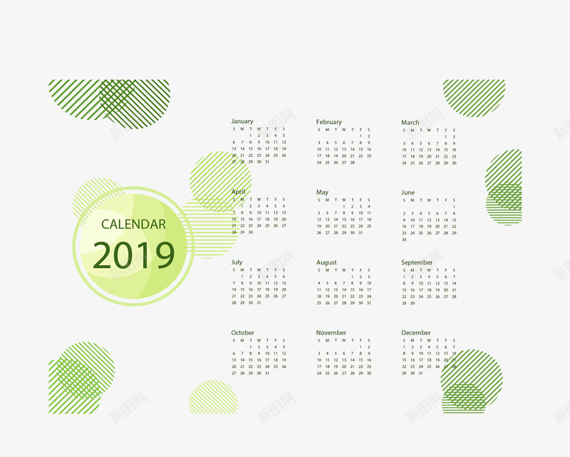 绿色圆圈新年日历矢量图ai免抠素材_新图网 https://ixintu.com 2019日历 新年日历 日历 矢量png 绿色圆圈 矢量图