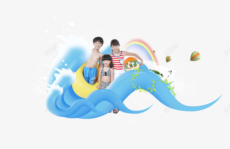 儿童夏季游泳广告psd免抠素材_新图网 https://ixintu.com 儿童游泳广告广告背景水波