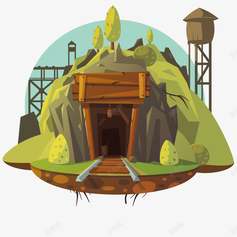 户外冒险场景png免抠素材_新图网 https://ixintu.com 小屋 山洞 形状 房屋建筑 旅行 模型