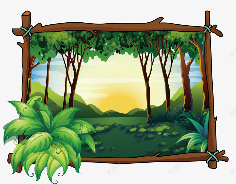 热带丛林风格画框png免抠素材_新图网 https://ixintu.com 木质画框 木质相框 热带丛林风 矢量素材 美丽的风景