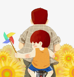 水墨标题栏手绘卡通父亲载着男孩骑车高清图片