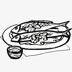 吃烤鱼场景手绘风格吃烤鱼场景简笔画图标高清图片