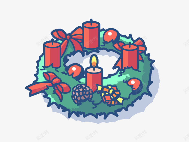 圣诞红绿花环插画png免抠素材_新图网 https://ixintu.com 圣诞快乐 圣诞节 红色 绿色 花环