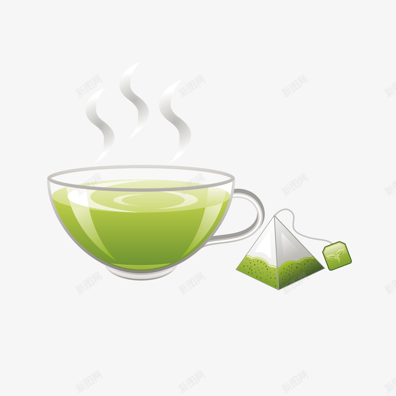 绿茶图标矢量图ai_新图网 https://ixintu.com 圆形 平面 形状 杯子 温度 绿色 茶叶 矢量图