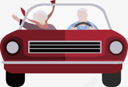 健康娱乐开着红色小汽车的老年人高清图片