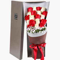 红白丝带定制红白玫瑰花束礼盒高清图片