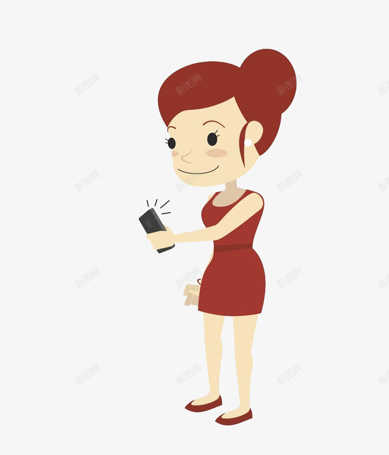 卡通拿着手机的女人图png免抠素材_新图网 https://ixintu.com 卡通 女人 手机 插图 时尚的 漂亮的 红色的