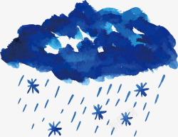 深蓝色的云彩手绘雨夹雪天气素材
