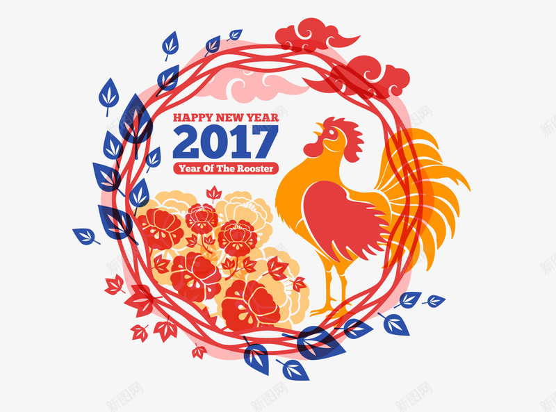 鸡年图标png_新图网 https://ixintu.com 新年 树叶 花环 鸡
