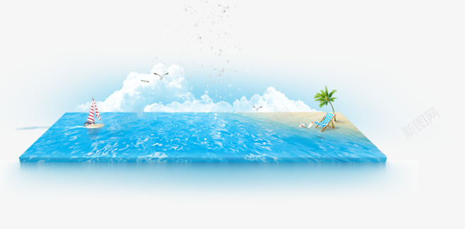 蓝色海洋沙滩模型png免抠素材_新图网 https://ixintu.com 模型 沙滩 海洋 蓝色