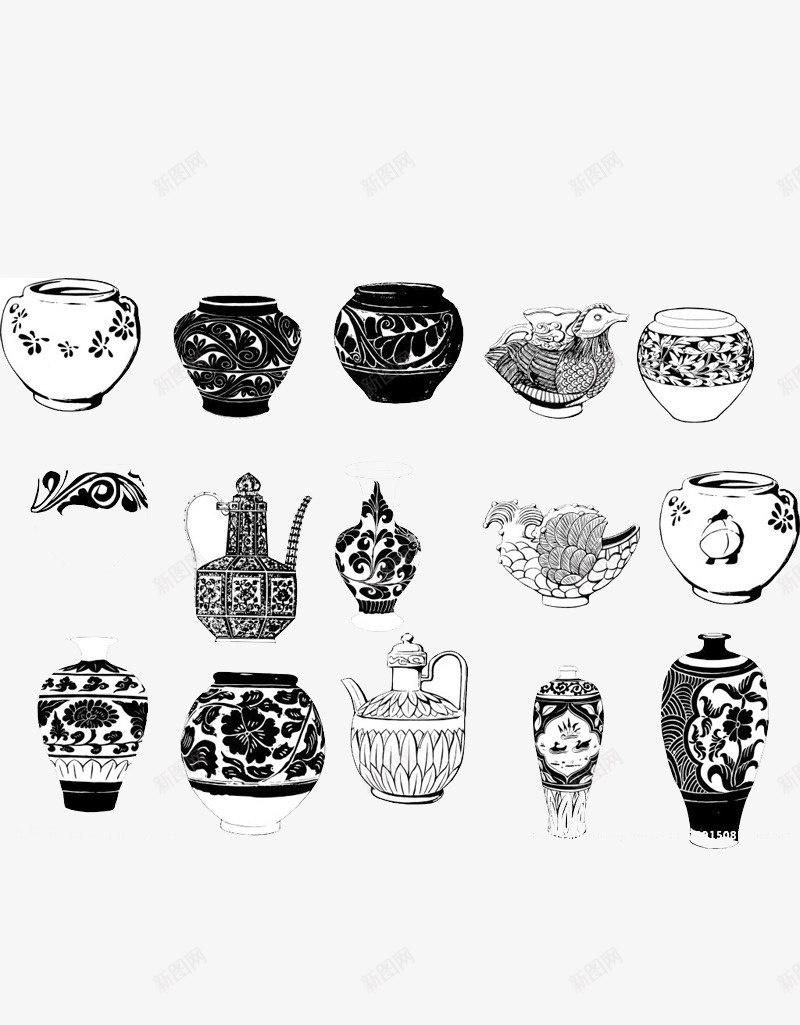 各种手绘装饰画图标png_新图网 https://ixintu.com 装饰 装饰画 陶瓷 黑白