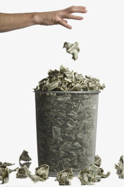 创意鸟巢中的钱币创意扔进垃圾桶中的钱币高清图片