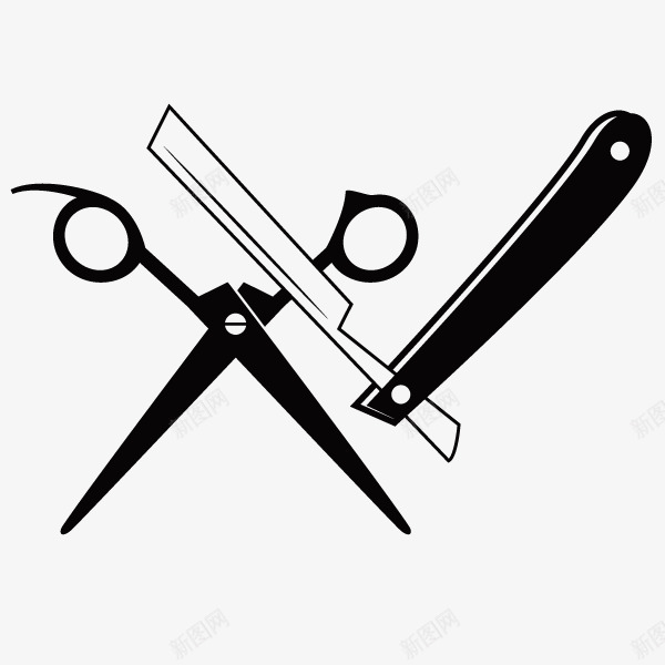 理发工具png免抠素材_新图网 https://ixintu.com 剃刀 剪刀 手绘理发工具 黑白理发工具