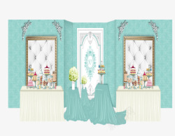 欧式甜品蓝色两个欧式婚礼甜品台高清图片