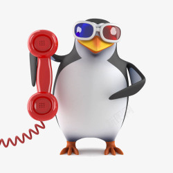 手机接听企鹅拿电话高清图片