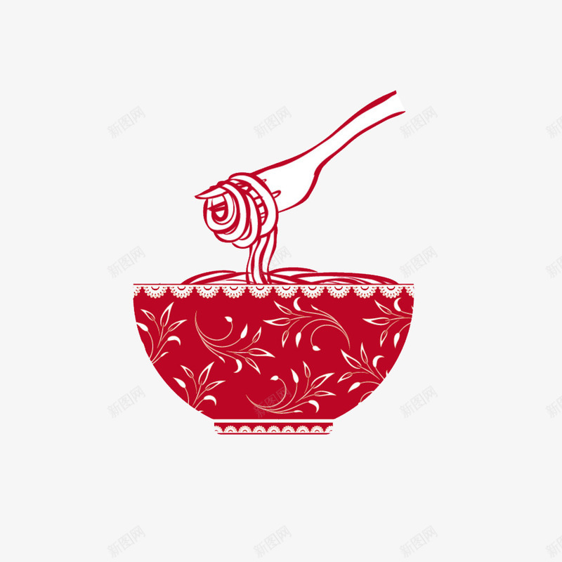 红色剪纸面条png免抠素材_新图网 https://ixintu.com 中国风格 剪纸纸碗 剪纸面条 红色剪纸