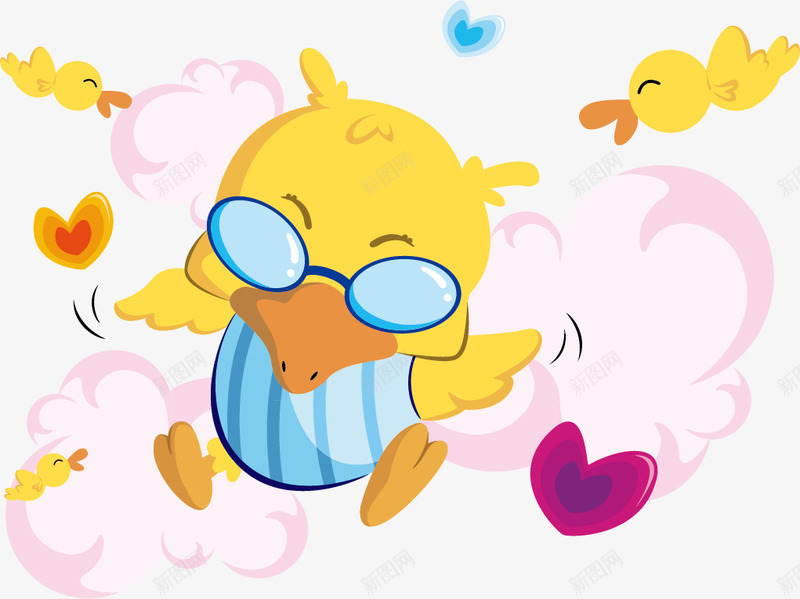 卡通欢乐动物png免抠素材_新图网 https://ixintu.com 云朵 动物 卡通 小鸡 欢乐 色彩