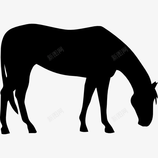 马吃草的黑色剪影图标png_新图网 https://ixintu.com 低头马 侧视图 动物 动物的轮廓 形状 放牧 轮廓 马 黑色