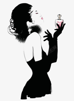 粉色香水瓶黑色女人与香水高清图片