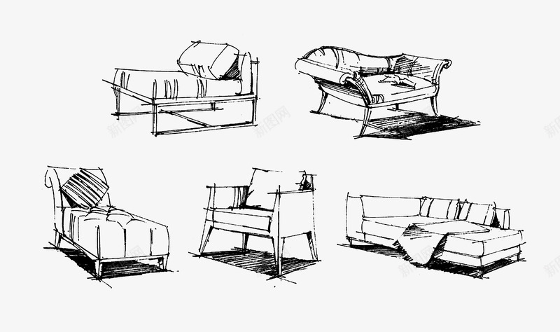 手绘家具png免抠素材_新图网 https://ixintu.com 家具 手绘 线条 黑白