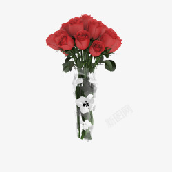 红色纸包鲜花束透明花瓶鲜花束高清图片