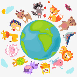 卡通可爱动物地球素材