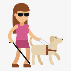 手绘导盲犬导盲犬漫画盲人牵着导盲犬过马路高清图片