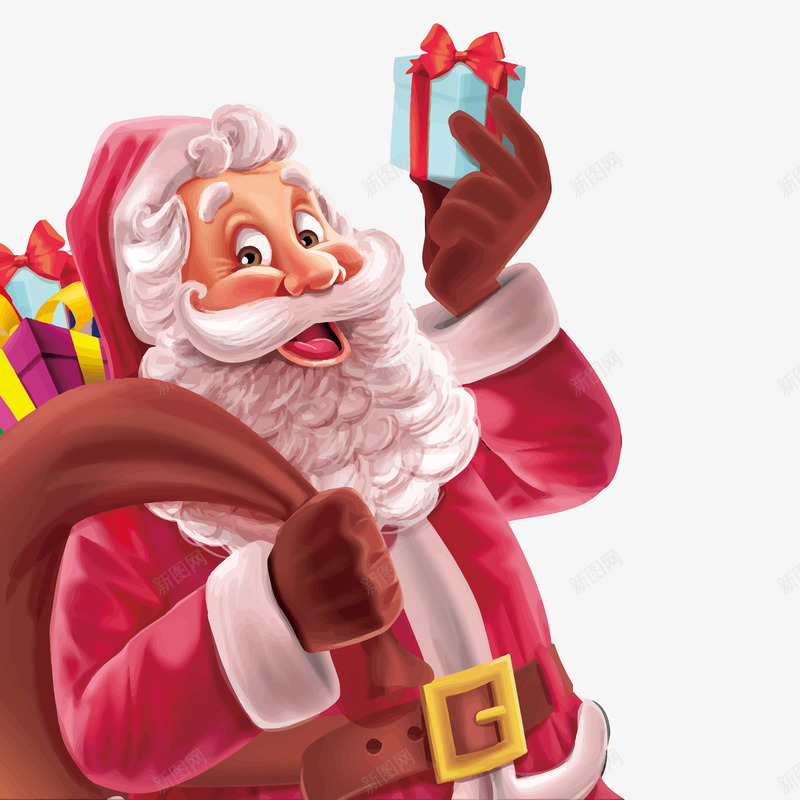 送礼物的圣诞老人png免抠素材_新图网 https://ixintu.com 卡通 圣诞老人 圣诞节 手绘 笑脸 送礼盒
